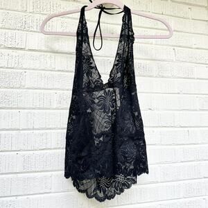 Vintage Y2K Fredericks of Hollywood Black Lace Halter Top
